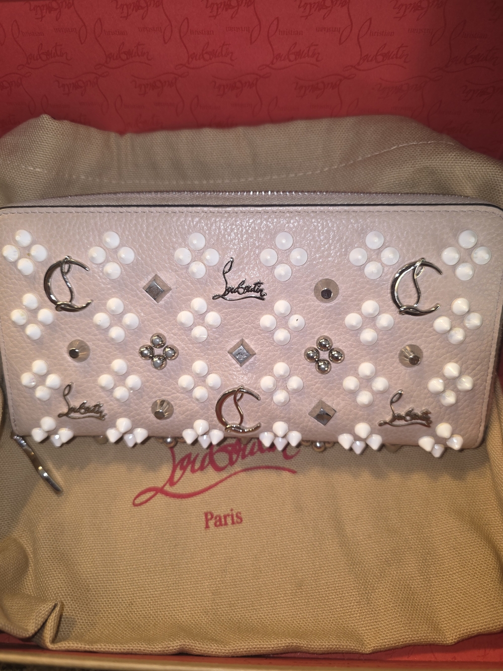 Christian Louboutin Beige Studded Zip Wallet